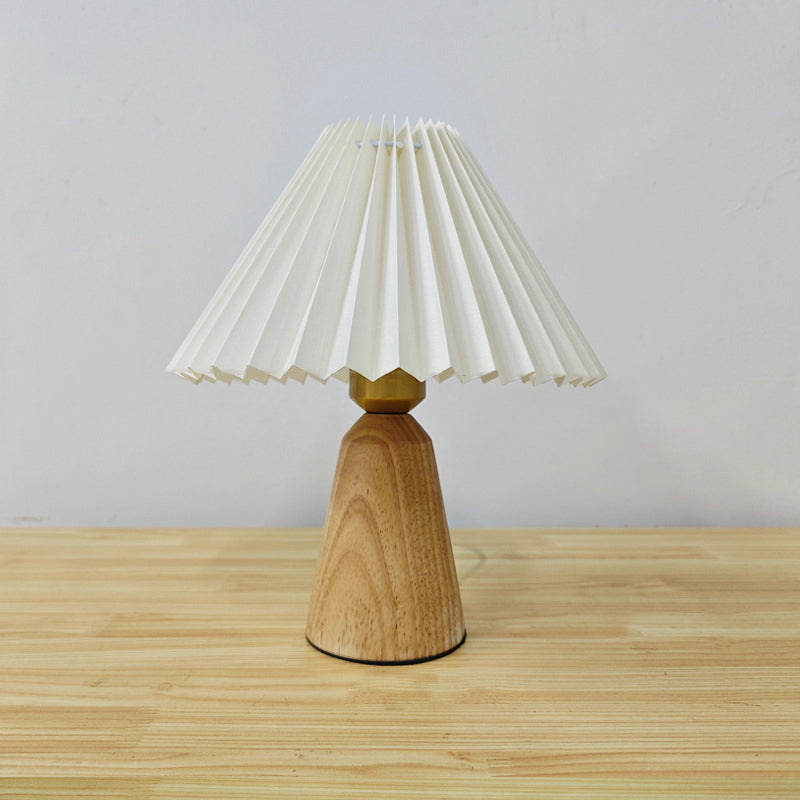 Trapezoidal Pleated Fabric Wood Table Lamp
