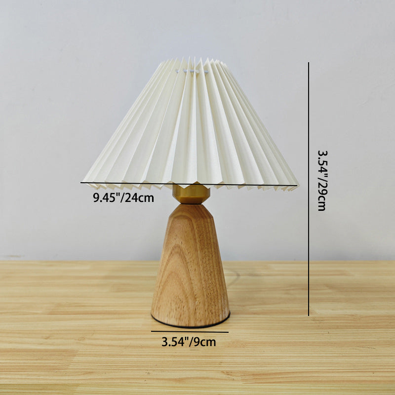 Trapezoidal Pleated Fabric Wood Table Lamp