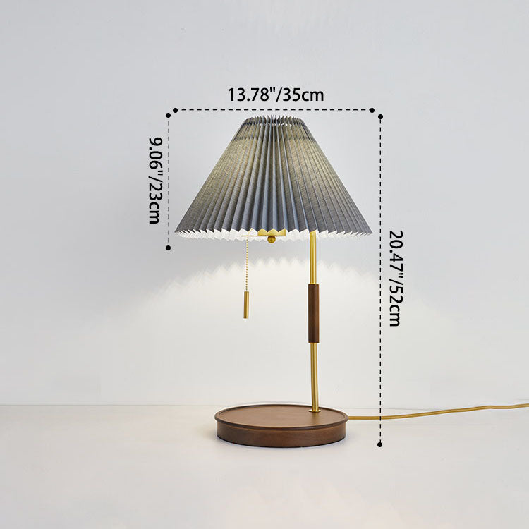 Pleated Umbrella Fabric Wood Table Lamp
