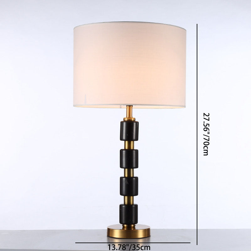 Cylinder Fabric Iron Marble Table Lamp
