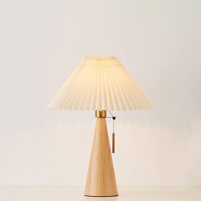 Pleated Wooden Fabric Table Lamp