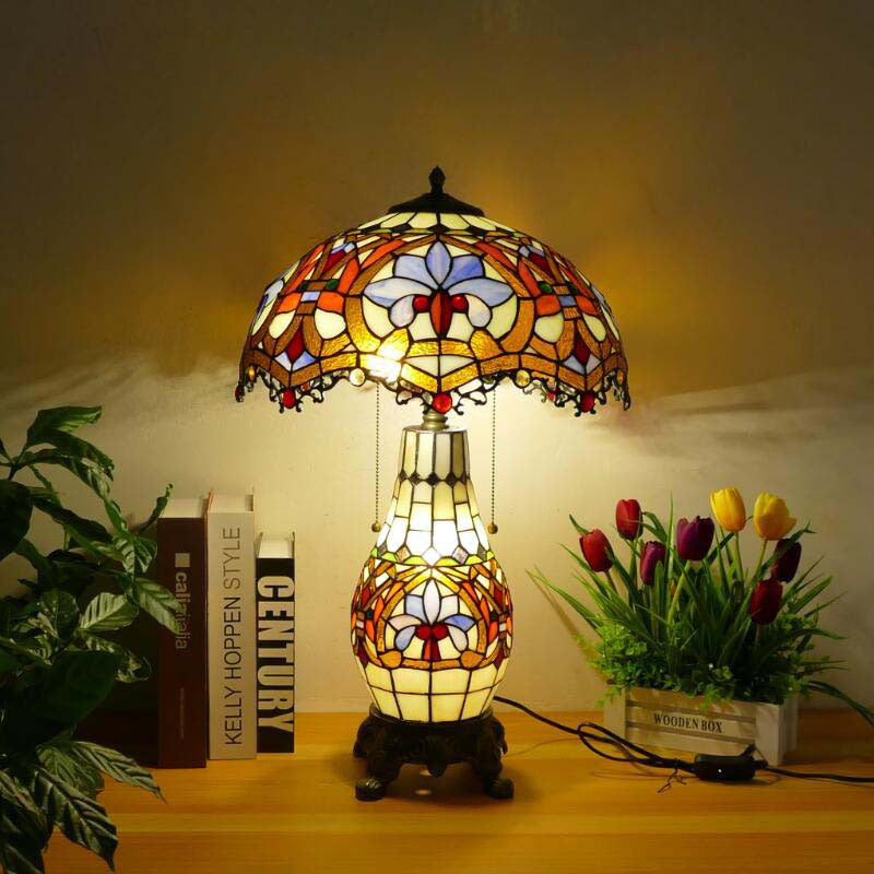 Baroque Umbrella Resin Stained 3-Light Table Lamp