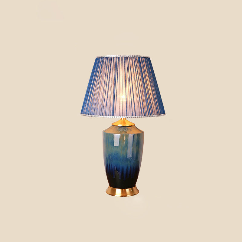 Column Trapezoid Fabric Ceramics Table Lamp