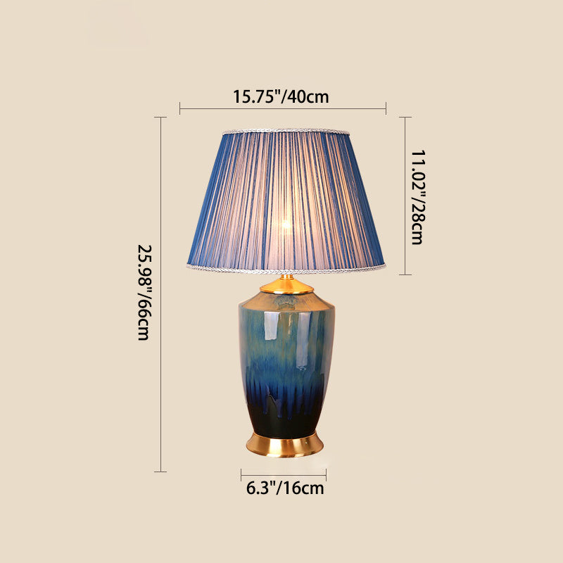 Column Trapezoid Fabric Ceramics Table Lamp