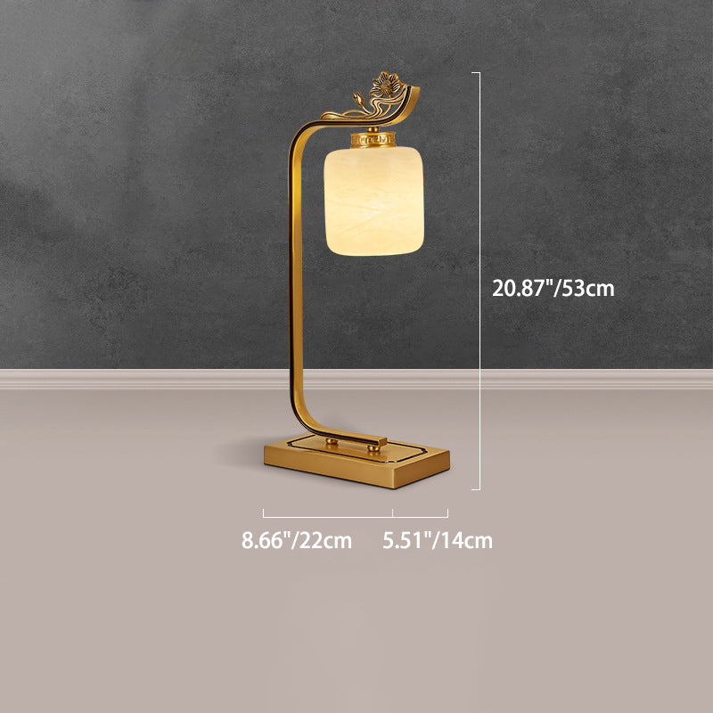 Lantern Cylinder Copper Glass Table Lamp