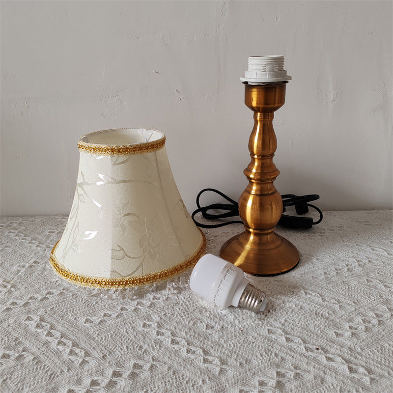Fabric Metal Flower Cylinder Table Lamp