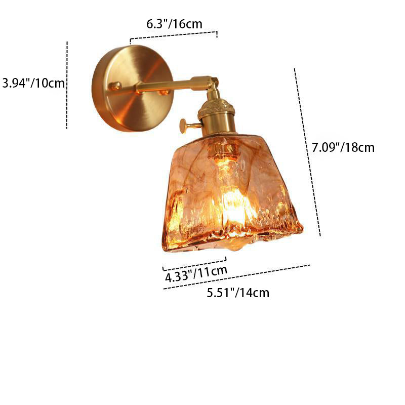 Eclectic Amber Glass Brass Wall Lamp