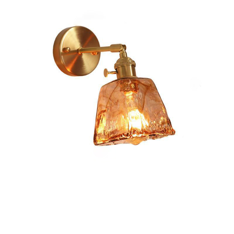 Eclectic Amber Glass Brass Wall Lamp