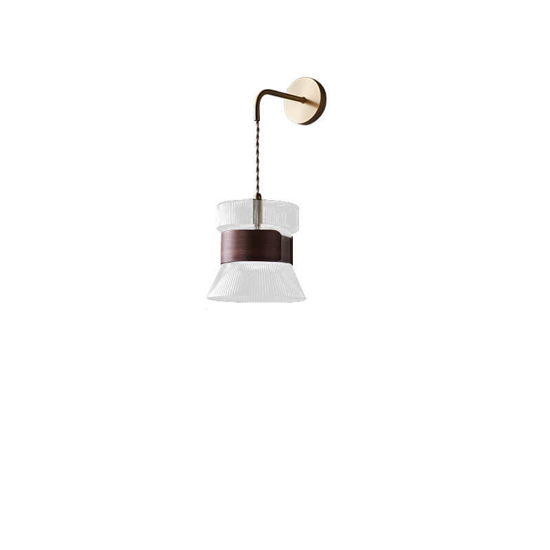 Walnut Scalloped Glass Lampshade Wall Lamp
