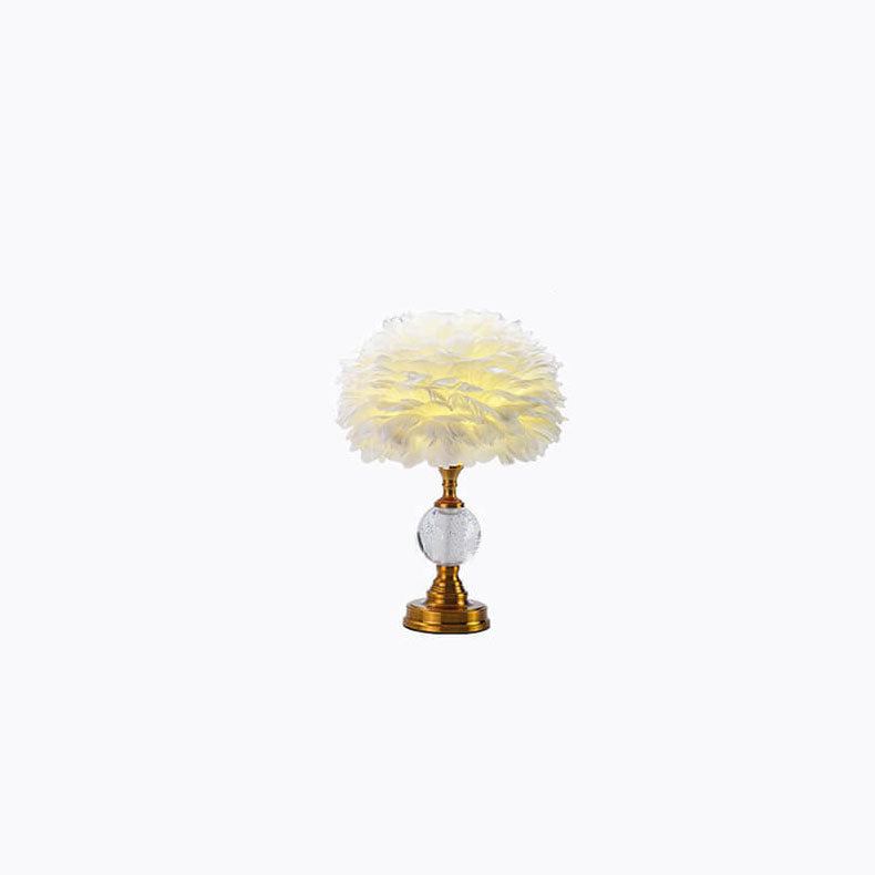 Iron Round Feather Lampshade Table Lamp