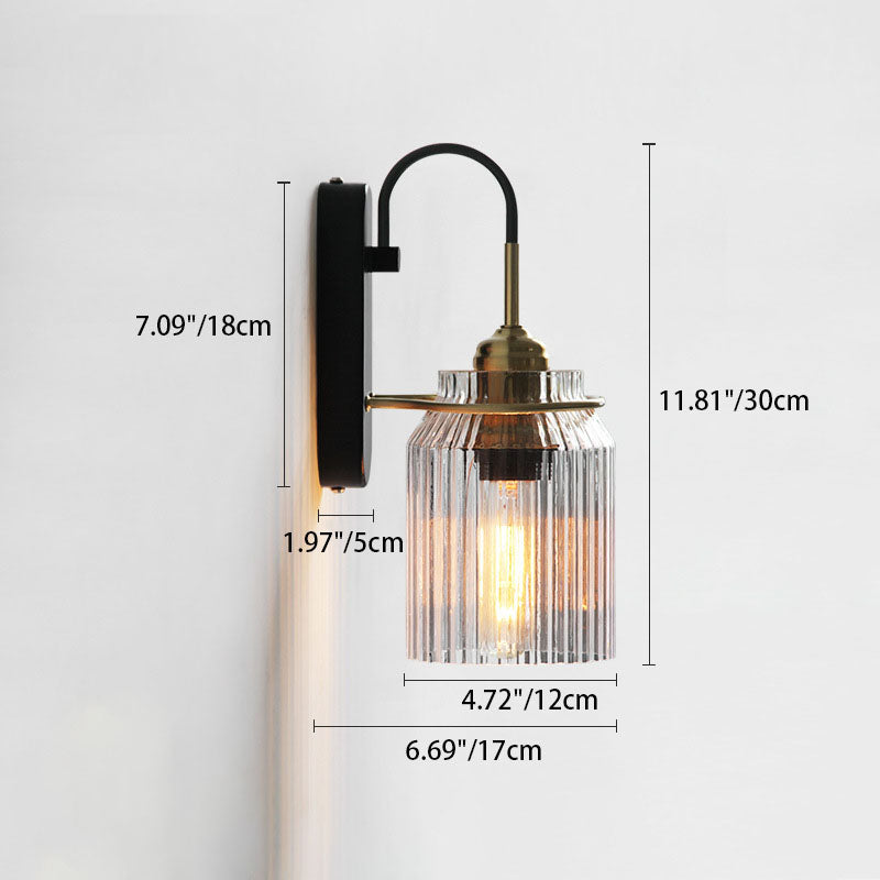 Cylinder Iron Glass Bedroom Wall Lamp