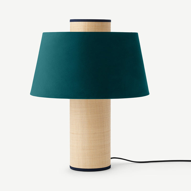 Fabric Drum Column Dark Table Lamp