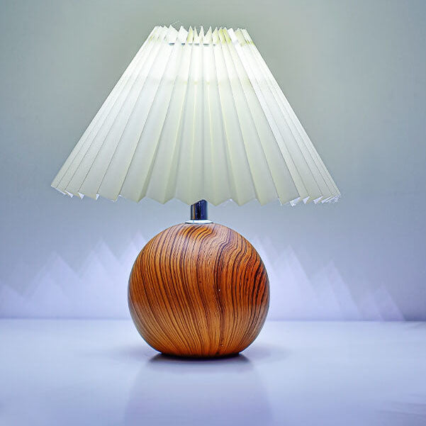Pleated Wood Ball Table Lamp