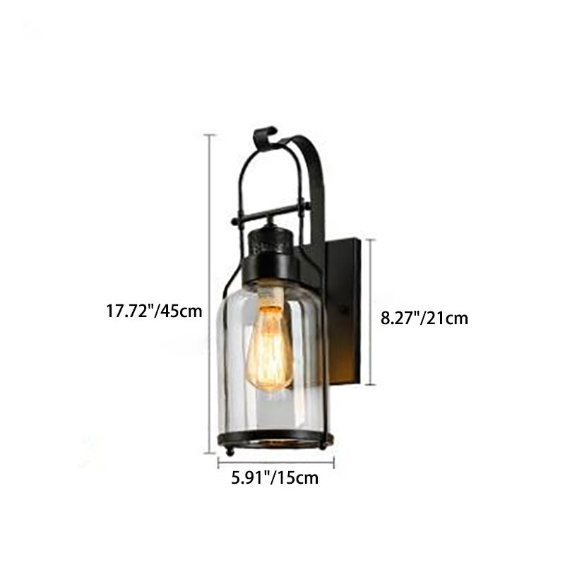Iron Glass Cylinder Hallway Wall Lamp