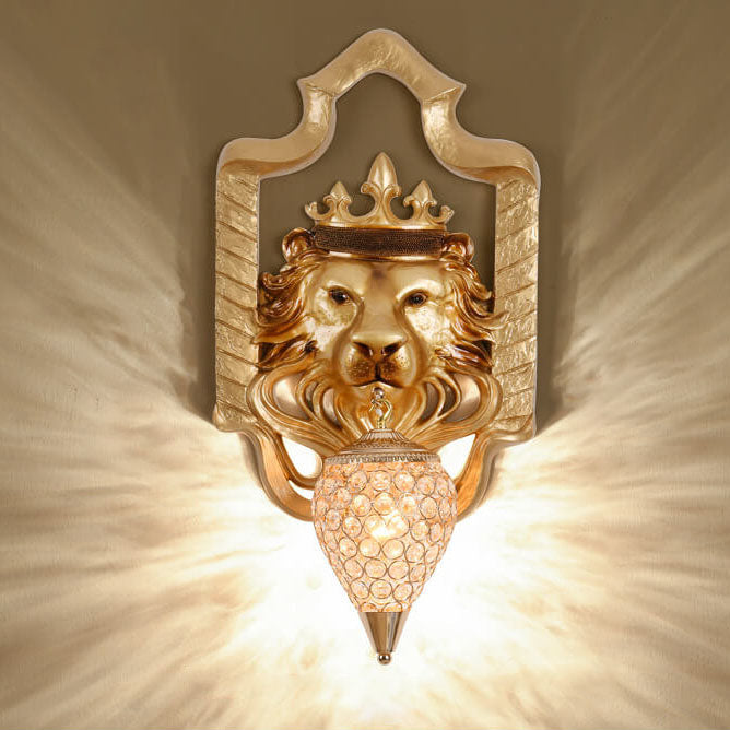 Lion Head Lantern Resin Wall Lamp