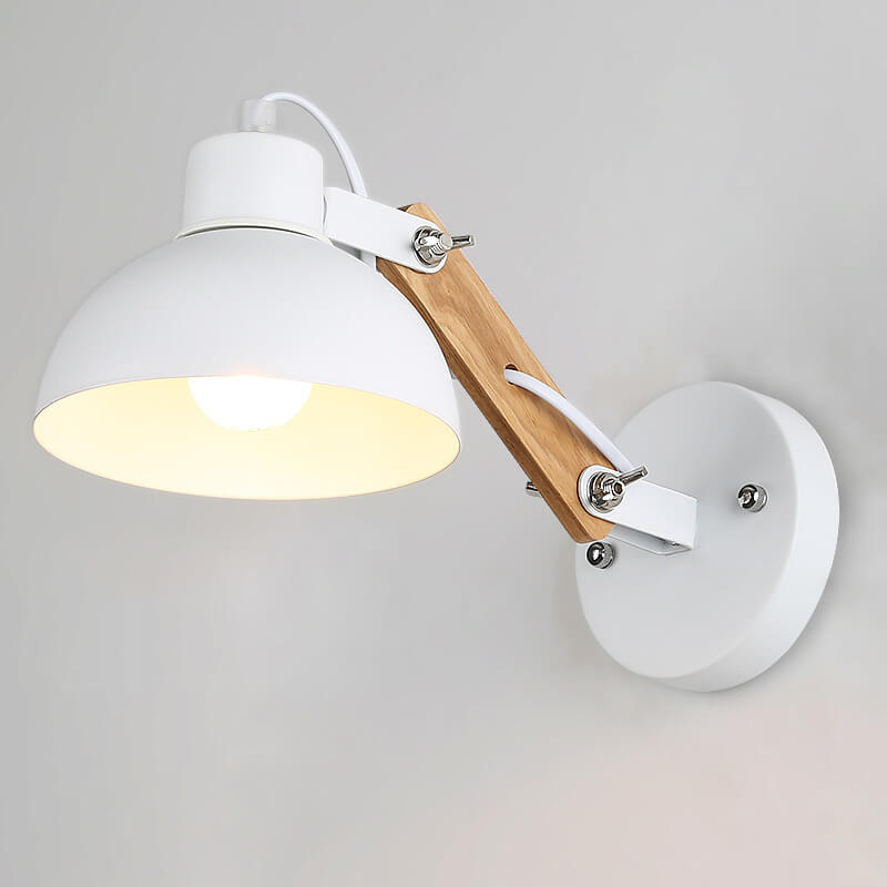 Iron Semicircle Wooden Arm Wall Lamp