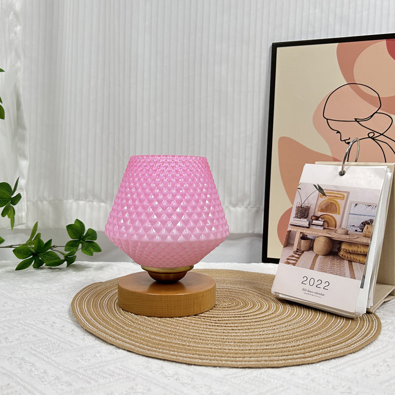 Wood Glass Tapered Ribbed Table Lamp