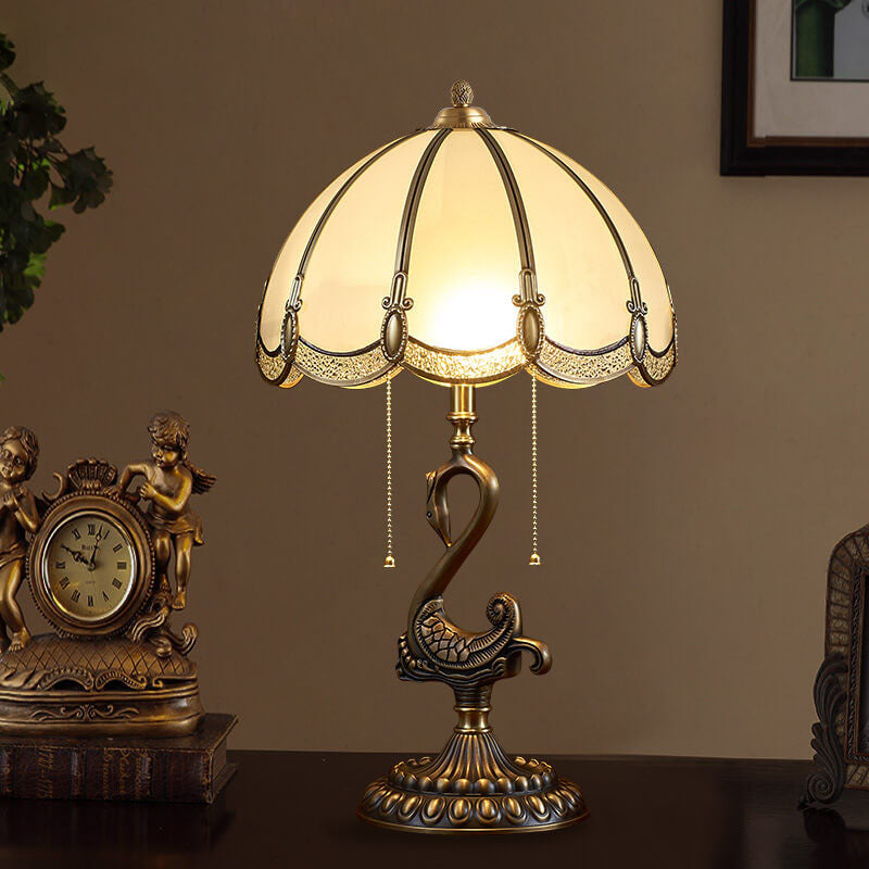 Stained Glass Swan Copper 2-Light Table Lamp