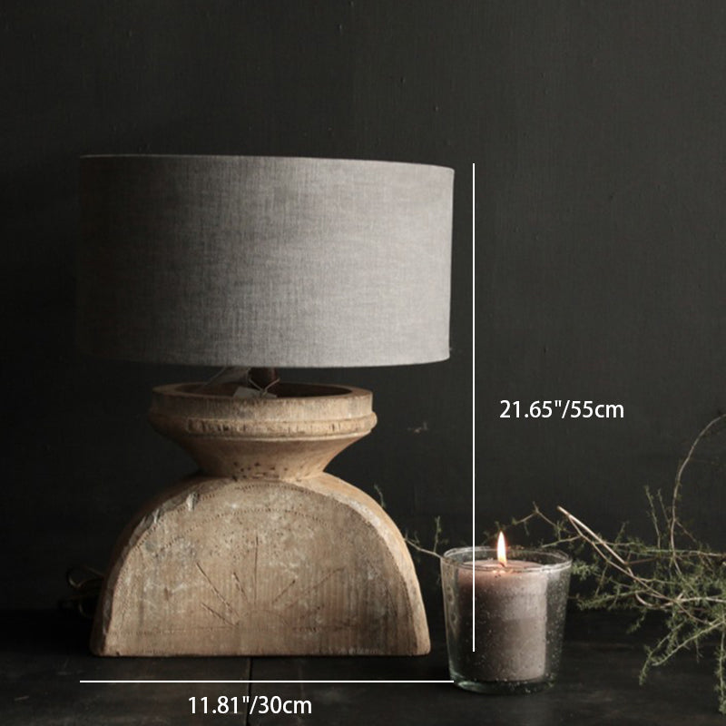 Fabric Dark Distressed Wood Table Lamp