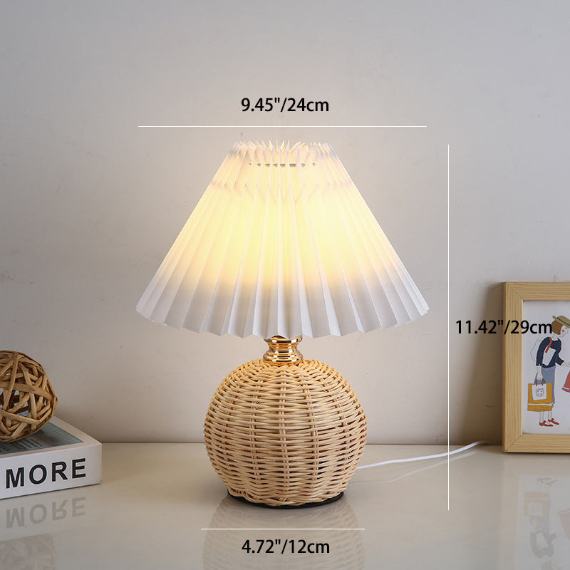 Rattan Fabric Pleated Conic Table Lamp