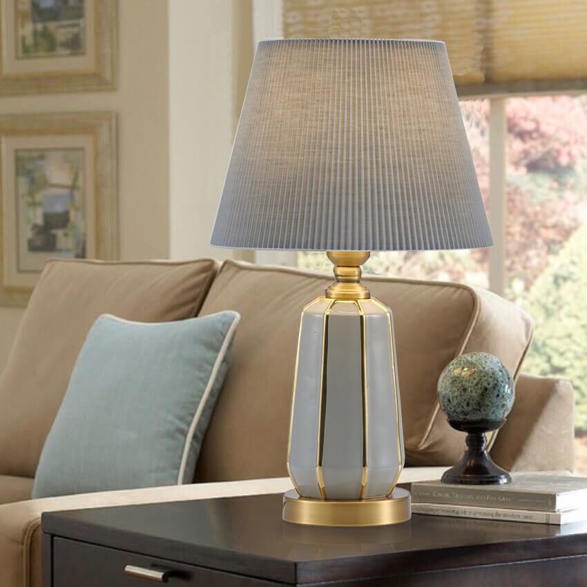 Gray Ceramic Linen Table Lamp