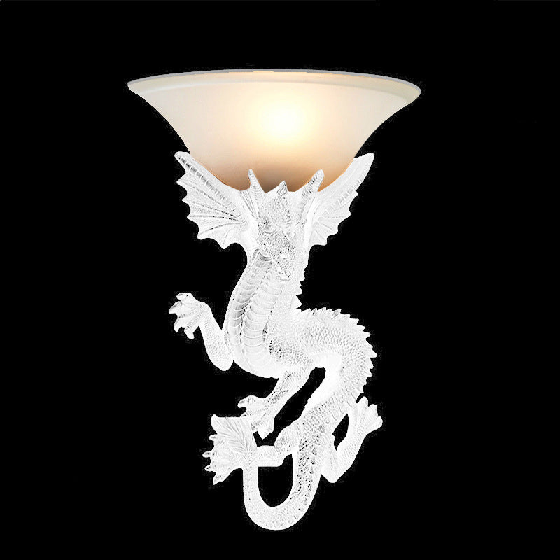 Resin Glass Dragon Semi-Circular Wall Lamp