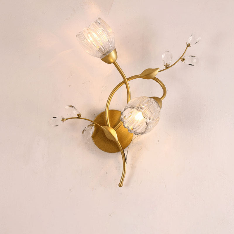 Flower Hardware Glass Crystal 2-Light Wall Lamp