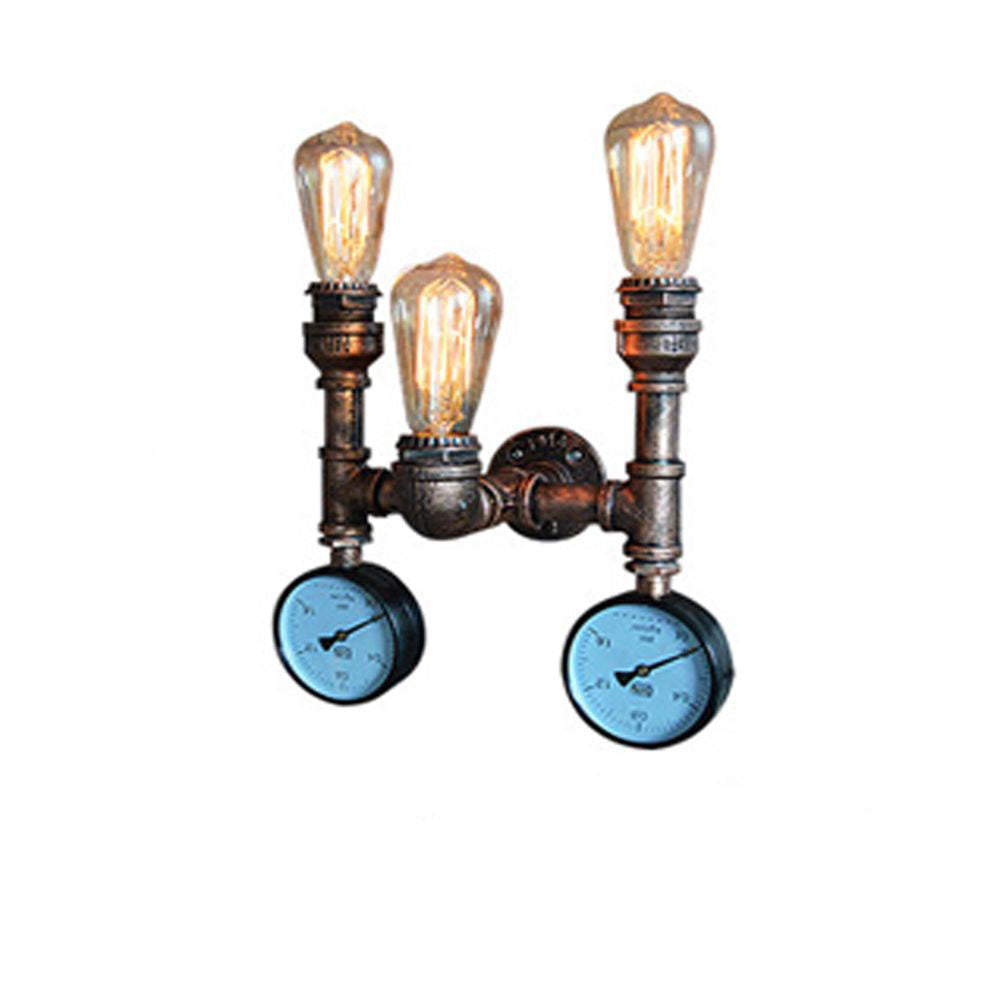 Iron Pipe Water Meter 3-Light Wall Lamp