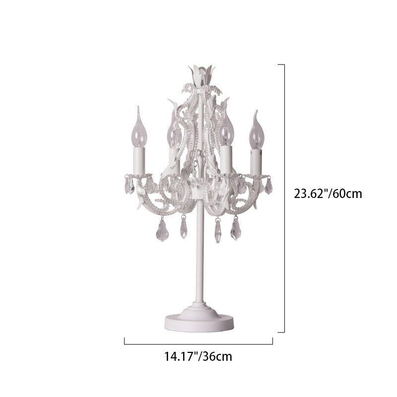 Distressed White Hardware Candelabra 4-Light Table Lamp