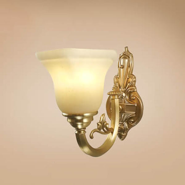 Brass Glass Cone Carved Wall Lamp