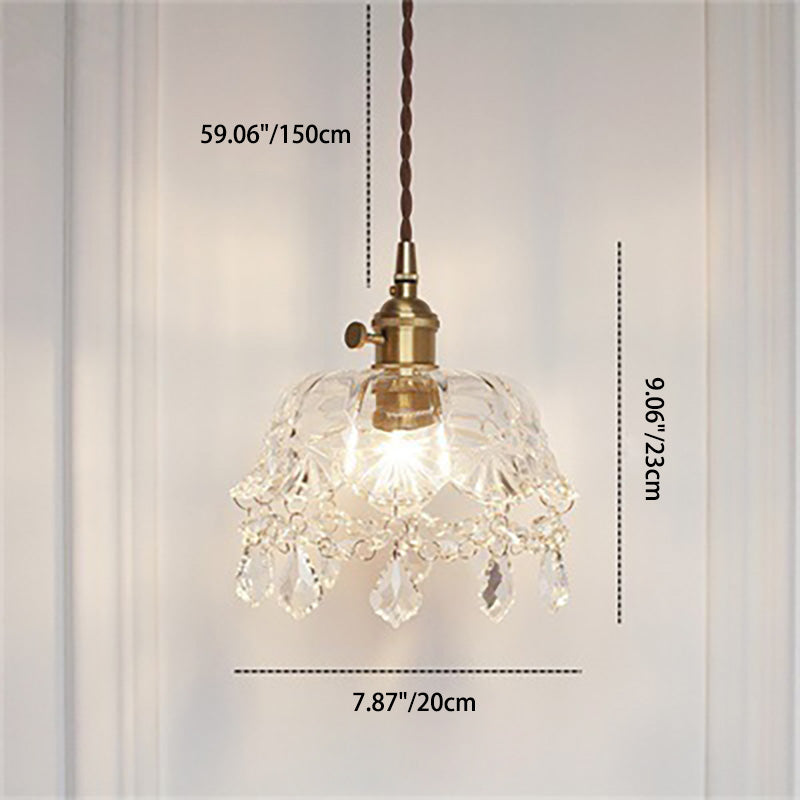 Round Carved Brass Glass Wall Lamp