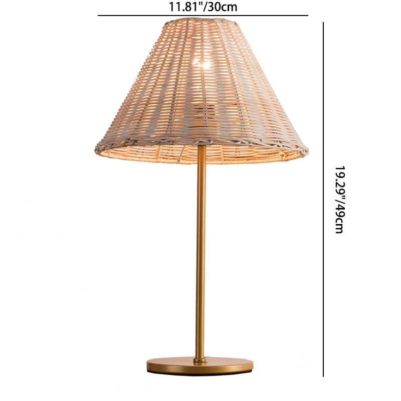 Round Trapezoidal Cylinder Rattan Table Lamp