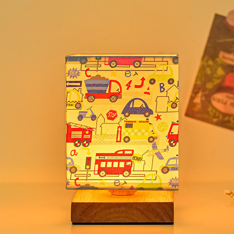 Kids Rectangular Solid Wood Table Lamp