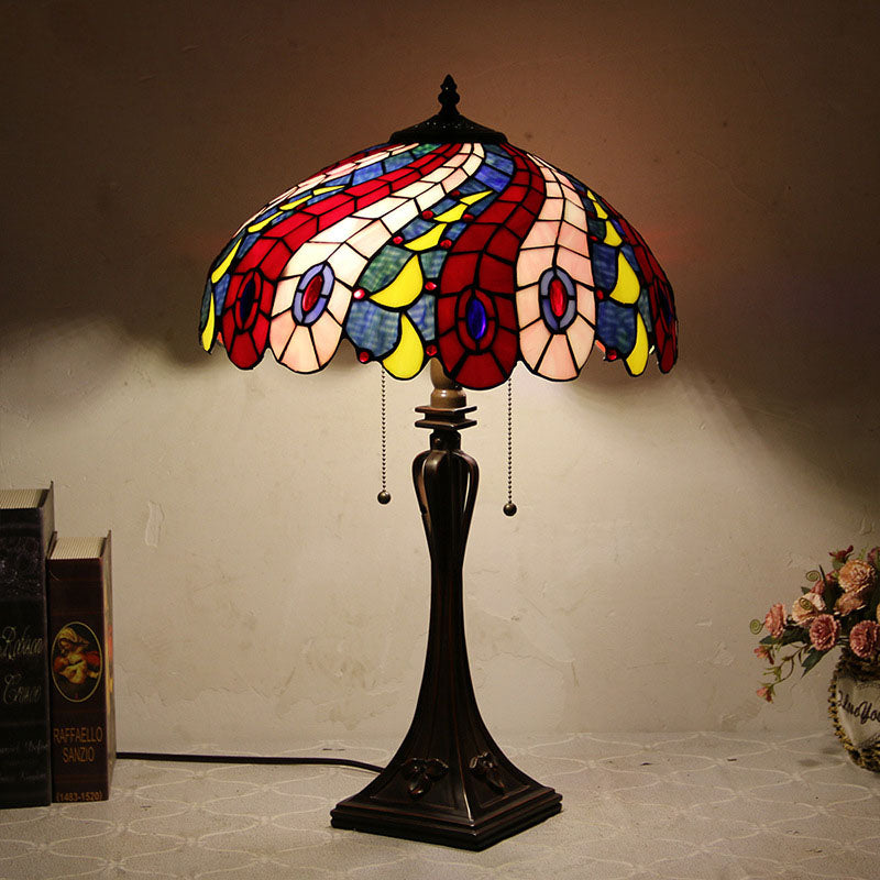 Mediterranean Stained Glass Cone 2-Light Table Lamp