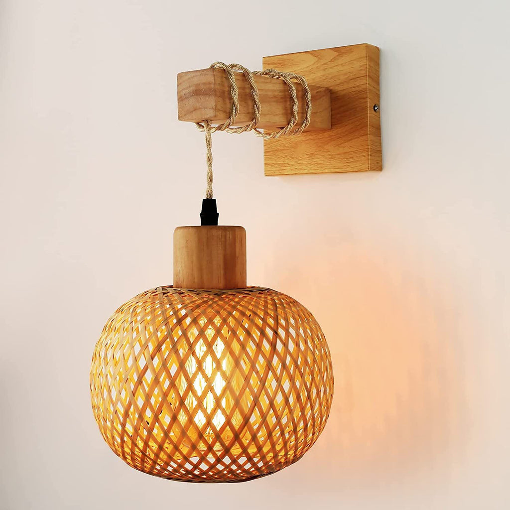 Round Head Rattan Weaving Wall Lamp