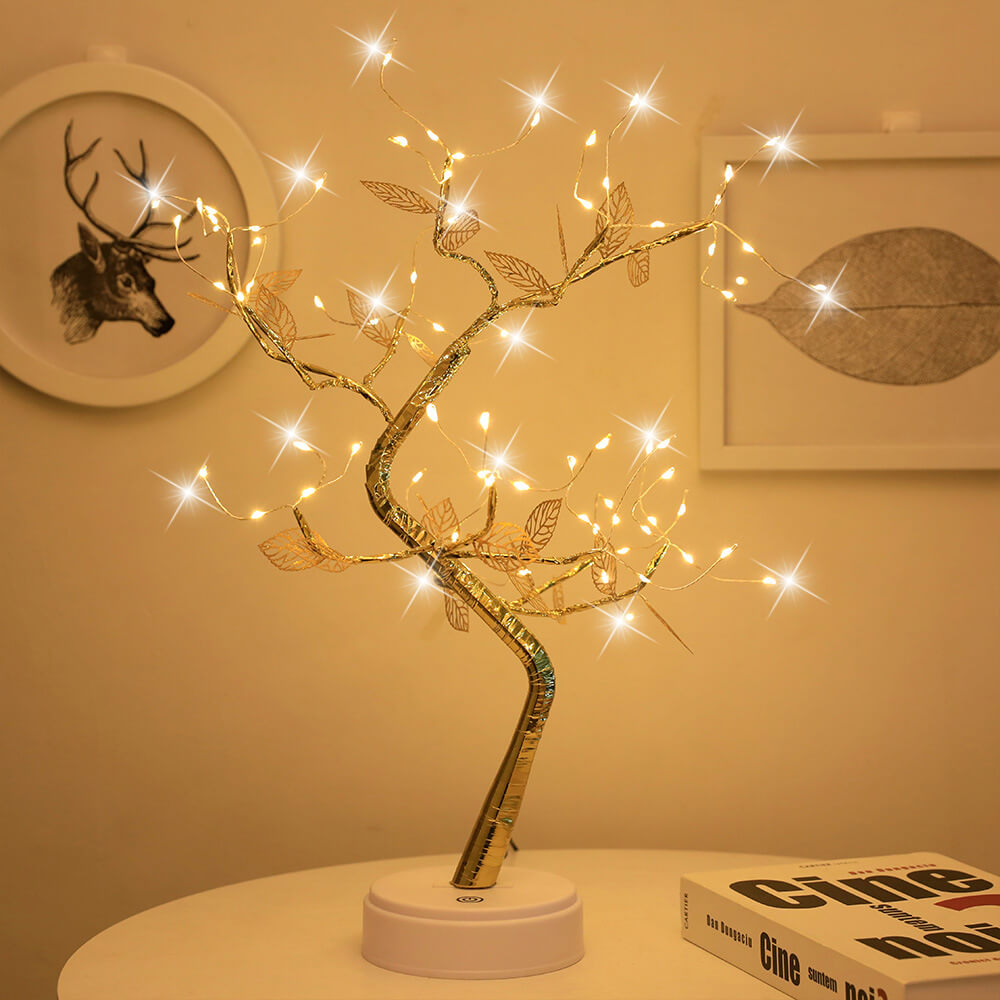 Simulation Gold Leaf Tree Table Lamp