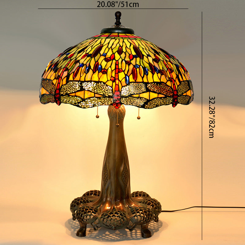 Dragonfly Stained Glass Dome 3-Light Table Lamp