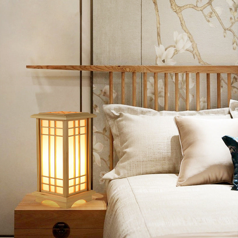 Traditional Japanese Wood Acrylic 3-Light Floor Lamp
