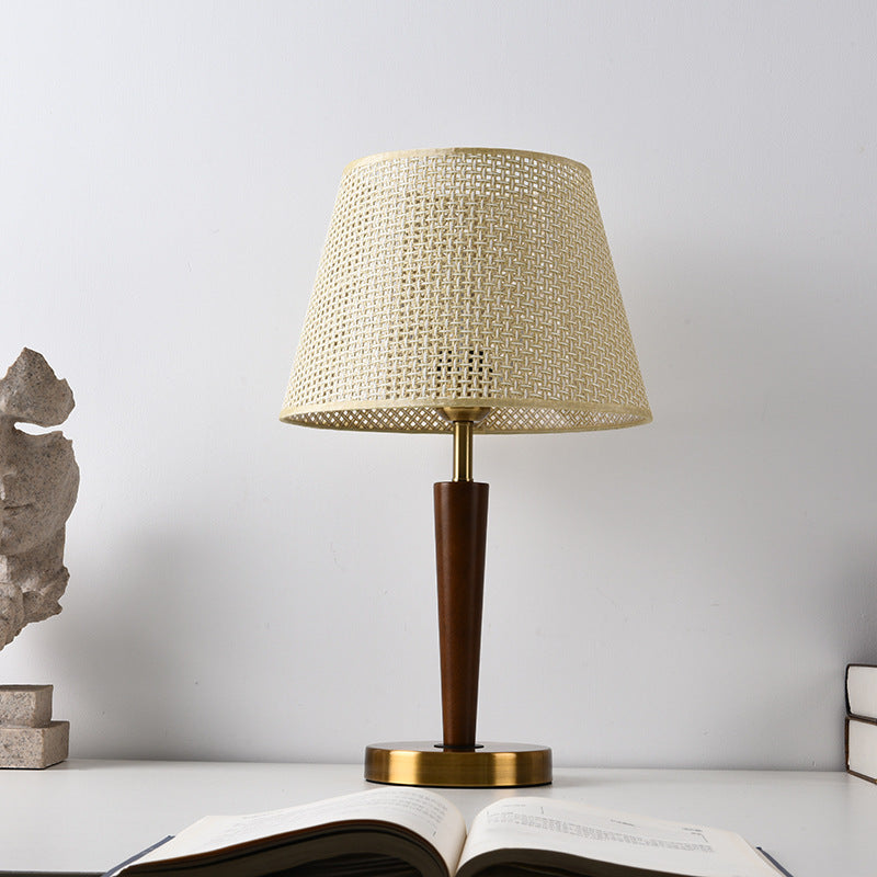 Fabric Round Wood Metal Table Lamp