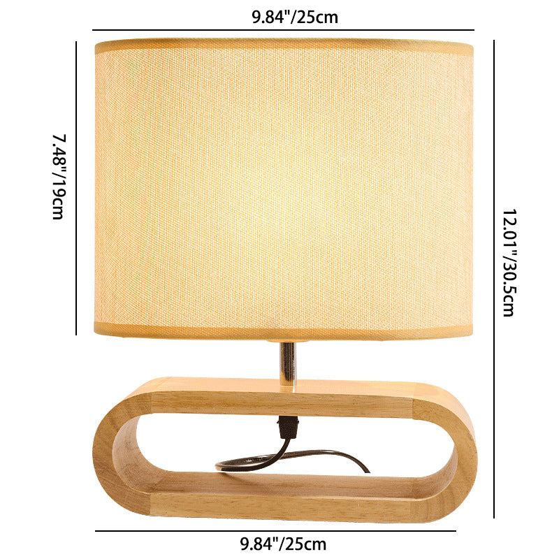 Wood Fabric Cylinder Elliptical Table Lamp