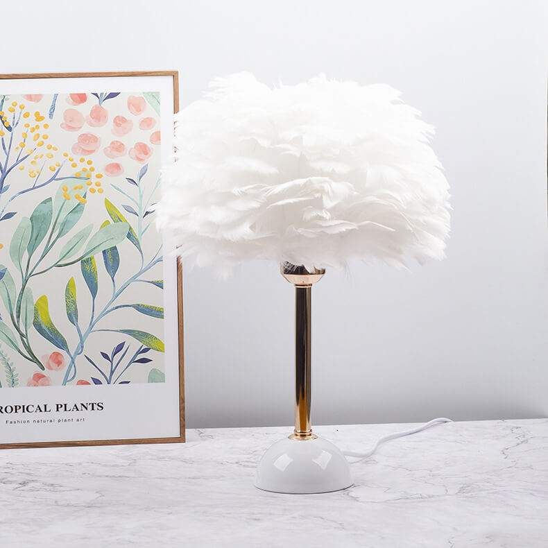 Feather Iron Round Gold Table Lamp