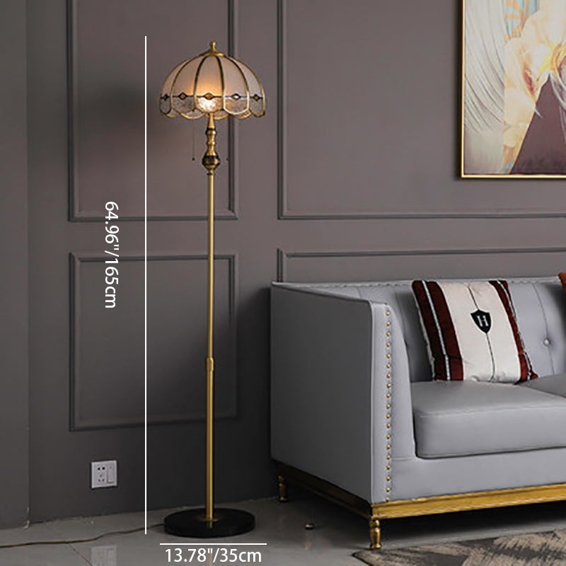 Umbrella Full Copper Glass 3-Light Floor Lamp