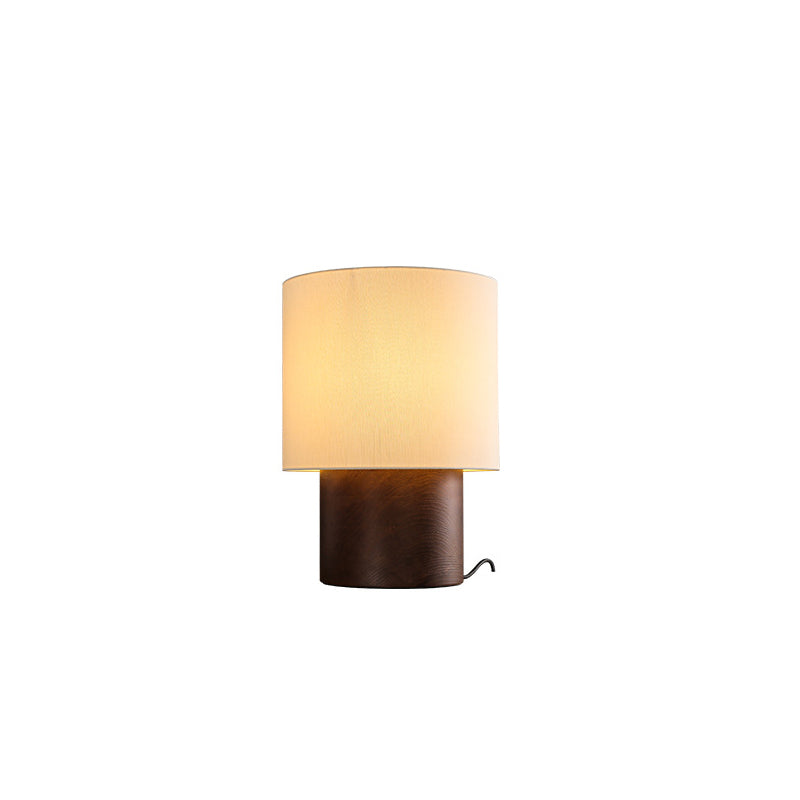 Farmhouse Cylinder Wood Fabric Table Lamp