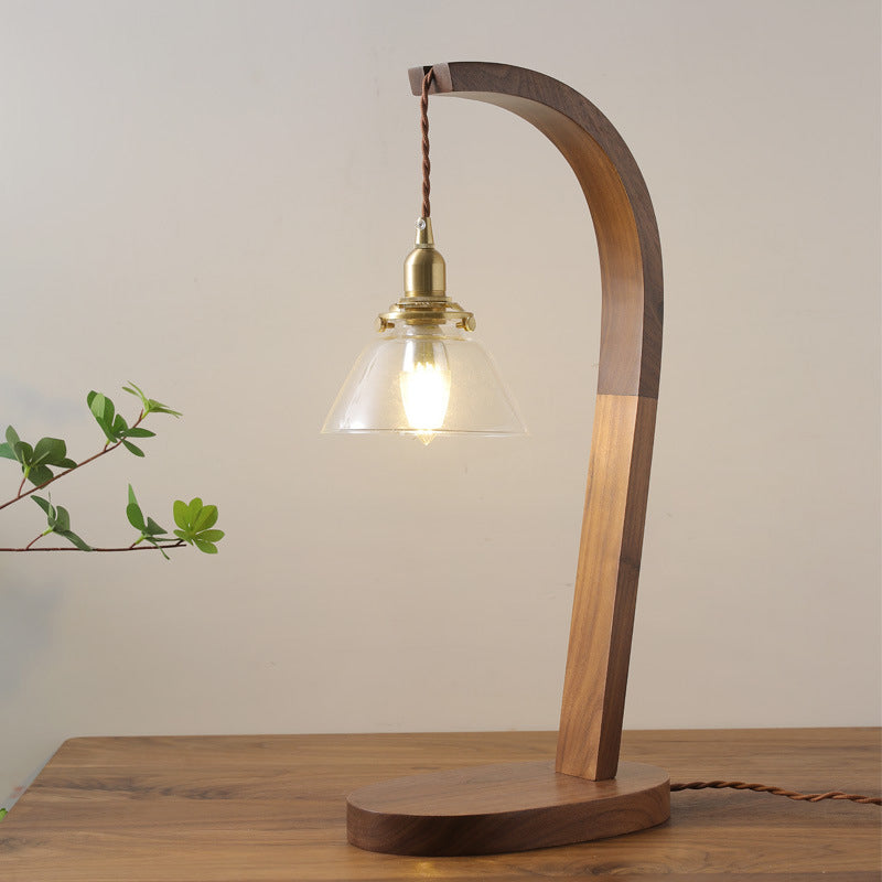 Round Wood Glass Living Table Lamp