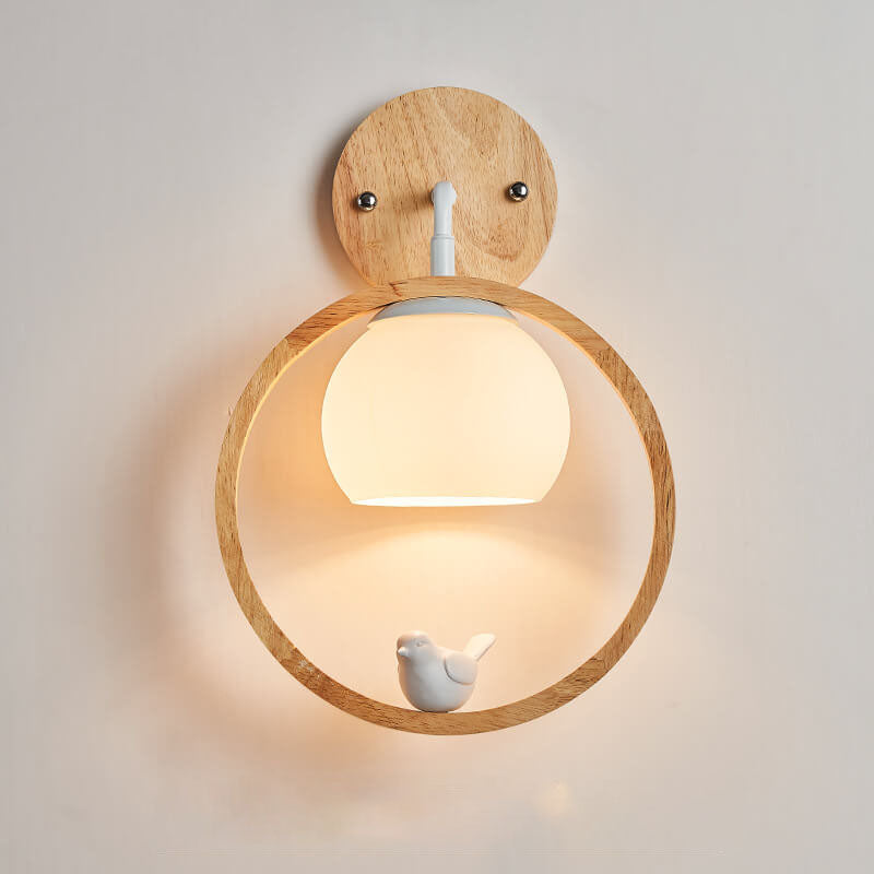 Glass Wood Ring Bird Wall Lamp