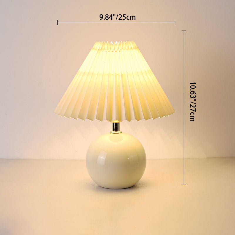 Round Pleated Ceramic PVC Table Lamp