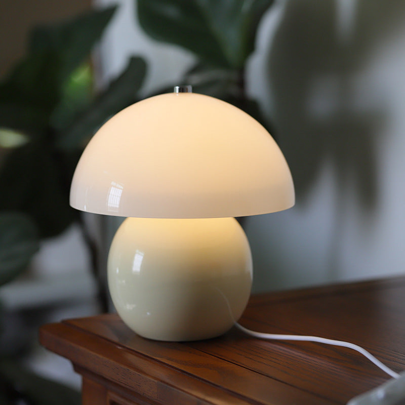 Cream Glass Mushroom Ceramic Table Lamp