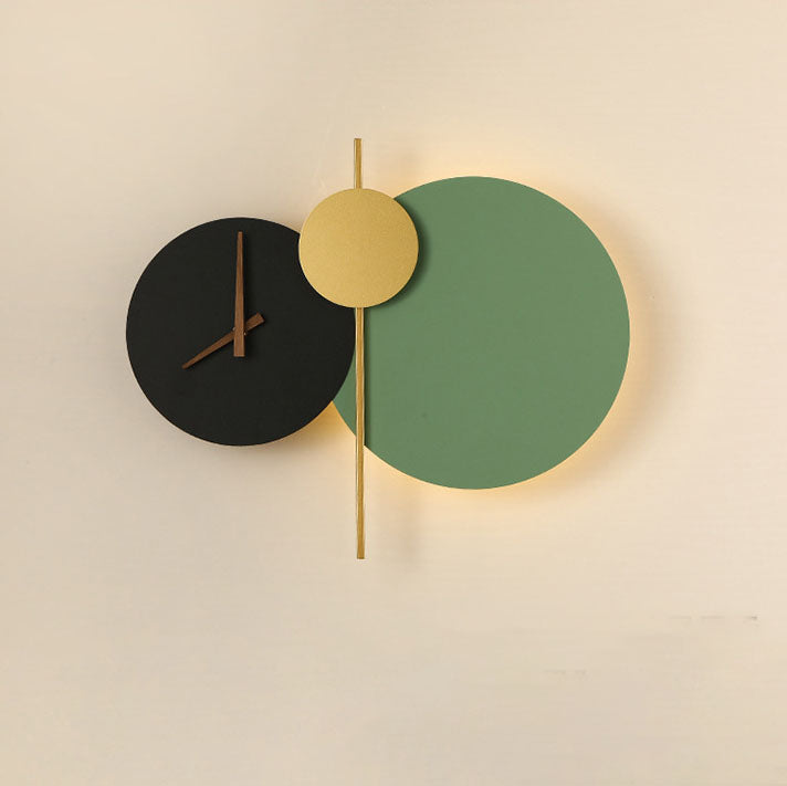 Round Iron Acrylic Clock Wall Lamp
