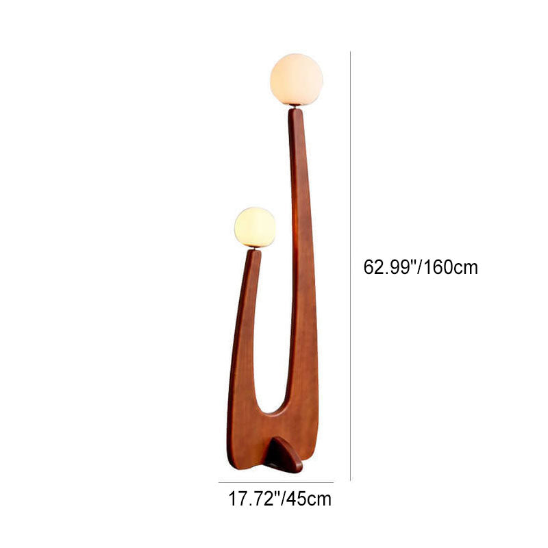 Walnut Solid Wood Glass 2-Light Floor Lamp