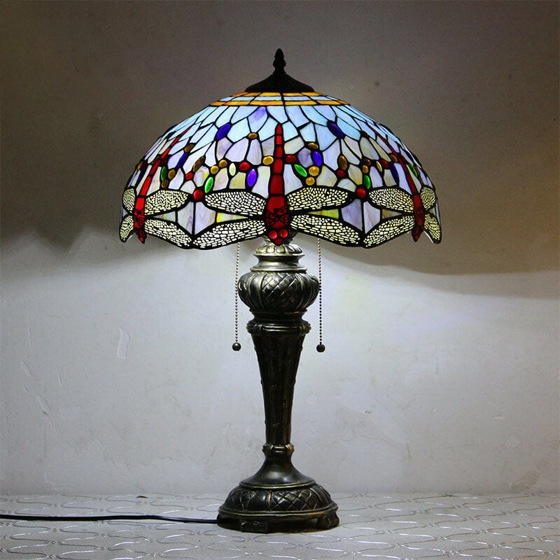 Dragonfly Peacock Glass Resin Table Lamp
